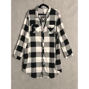 White Mark Women's Size 1XL Plaid Tunic Top/Shirt Dress in Black NEW